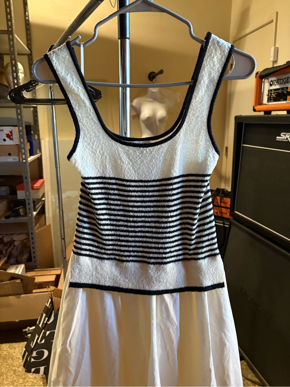 Moon River Striped Knit Top Midi Dress black and cream - Picture 6 of 16
